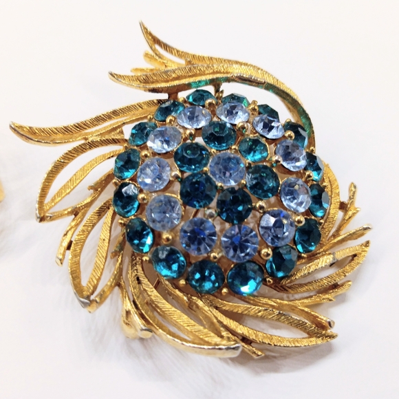 Brooch Lot 2 Blue Rhinestones Vintage Jewelry - Picture 2 of 5